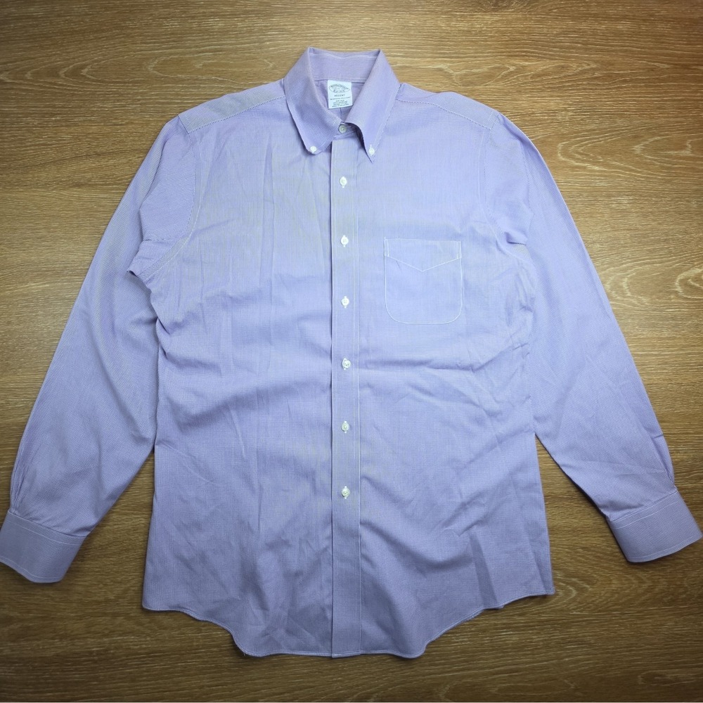 Brooks Brothers Shirt Men 15.5-34 Purple Check Regent Non-Iron Supima Cotton